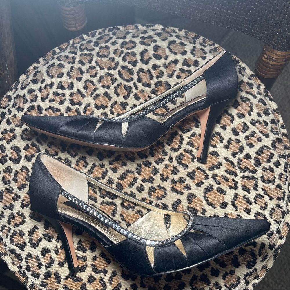 Black Rhinestone Pointy Toe Heels - Picture 2 of 5